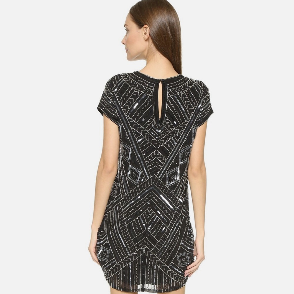 Parker Topaz Beaded Sequin Mini Dress Black Geometric Cocktail Party Size S NWT - Picture 2 of 16
